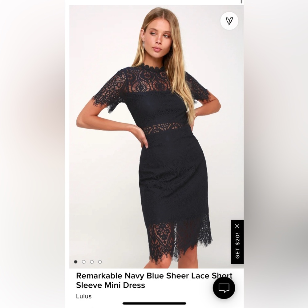 Remarkable Navy Blue Sheer Lace Short Sleeve Dress | Lulus | Size S | Worn Once